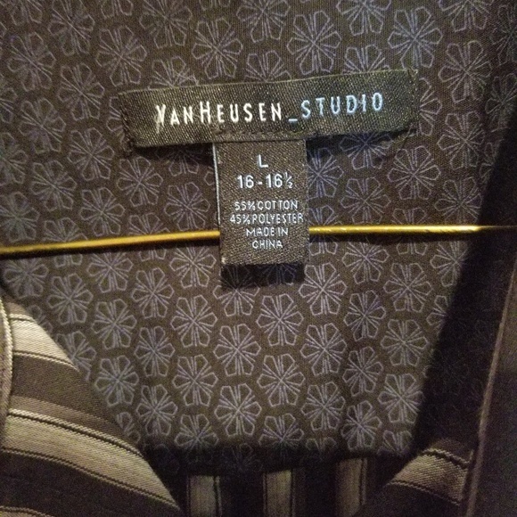 Van Heussen Studio 16-16.5 Blk White Striped‎ Polo - Picture 3 of 5